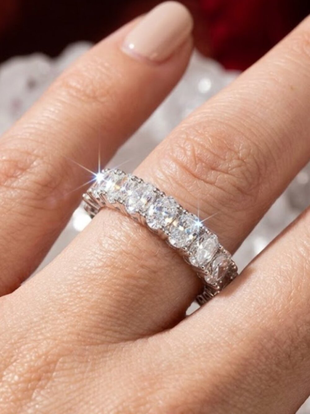 NEW 925 Sterling Silver Diamond Ring Band Oval Cut Ring